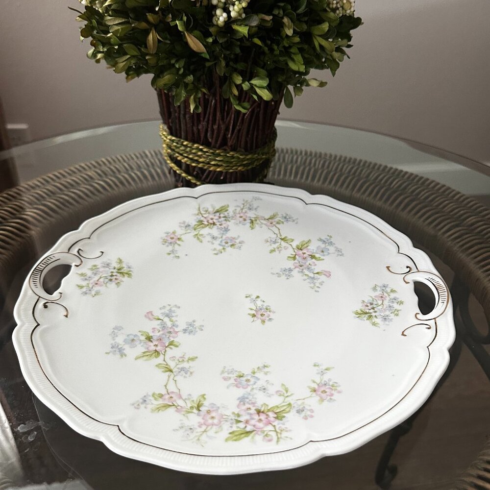 Antique Imperial Crown Vienna Austria Porcelainpink & blue floral vine Platter